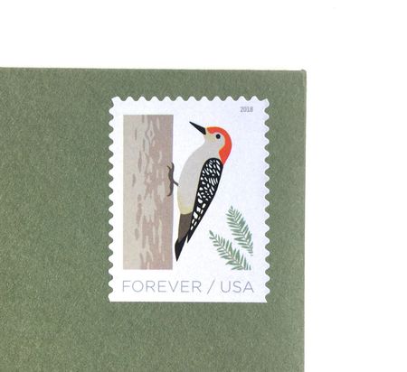 100 Woodpecker Forever Stamps Evergreen Pine Tree Redheaded Postage for Invitations Cards Unused Woodpecker Forever Stamps for Mailing